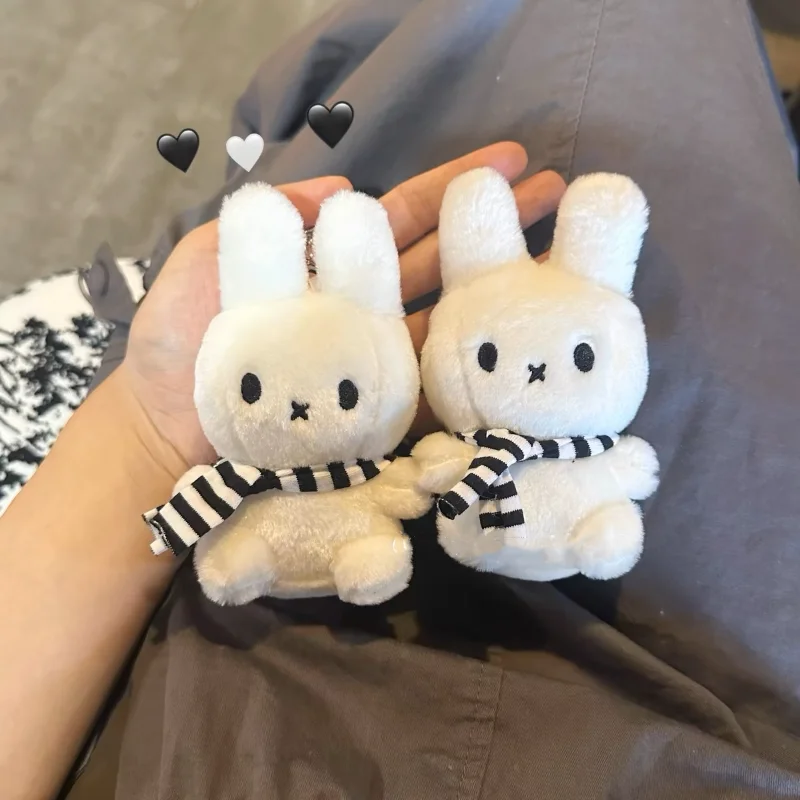 Cartoon Image Miffy Plush Toys Keychain Cute Black and White Striped Scarf Miffy Rabbit Doll Pendant Decorate Creative Gifts