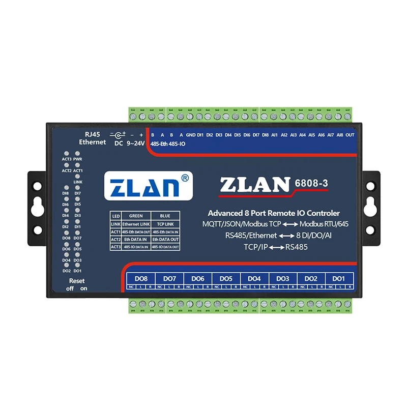 

Industrial remote IO module Switching to Ethernet module 8-channel analog acquisition input and output module ZLAN6808-3