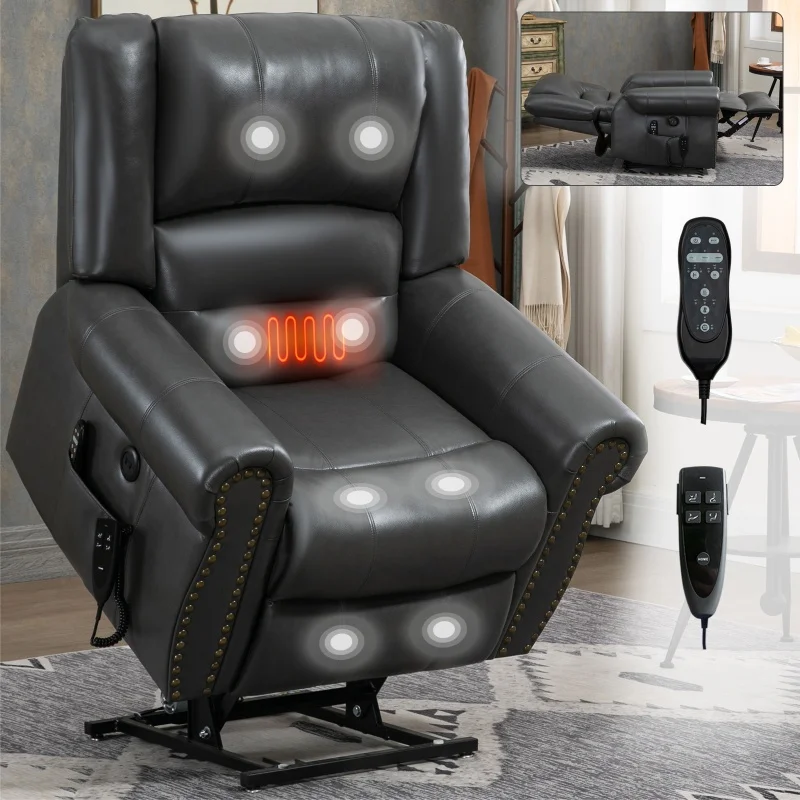 Modern Electric One Seat Sofa With Remote Control 180 Faux Leather Metal FrameLifting Riser Recline For Home Theater