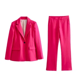 2024ZAR * Spring/Summer New Women's Clothing Collection Thread Decoration Slim Fit Suit Coat Mini Flare Pants Set