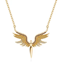 Multiple Color New Fashion Angel Wings Rhinestone Pendants Necklace Spiritual Designer Charms Chain Jewelry Wholesale