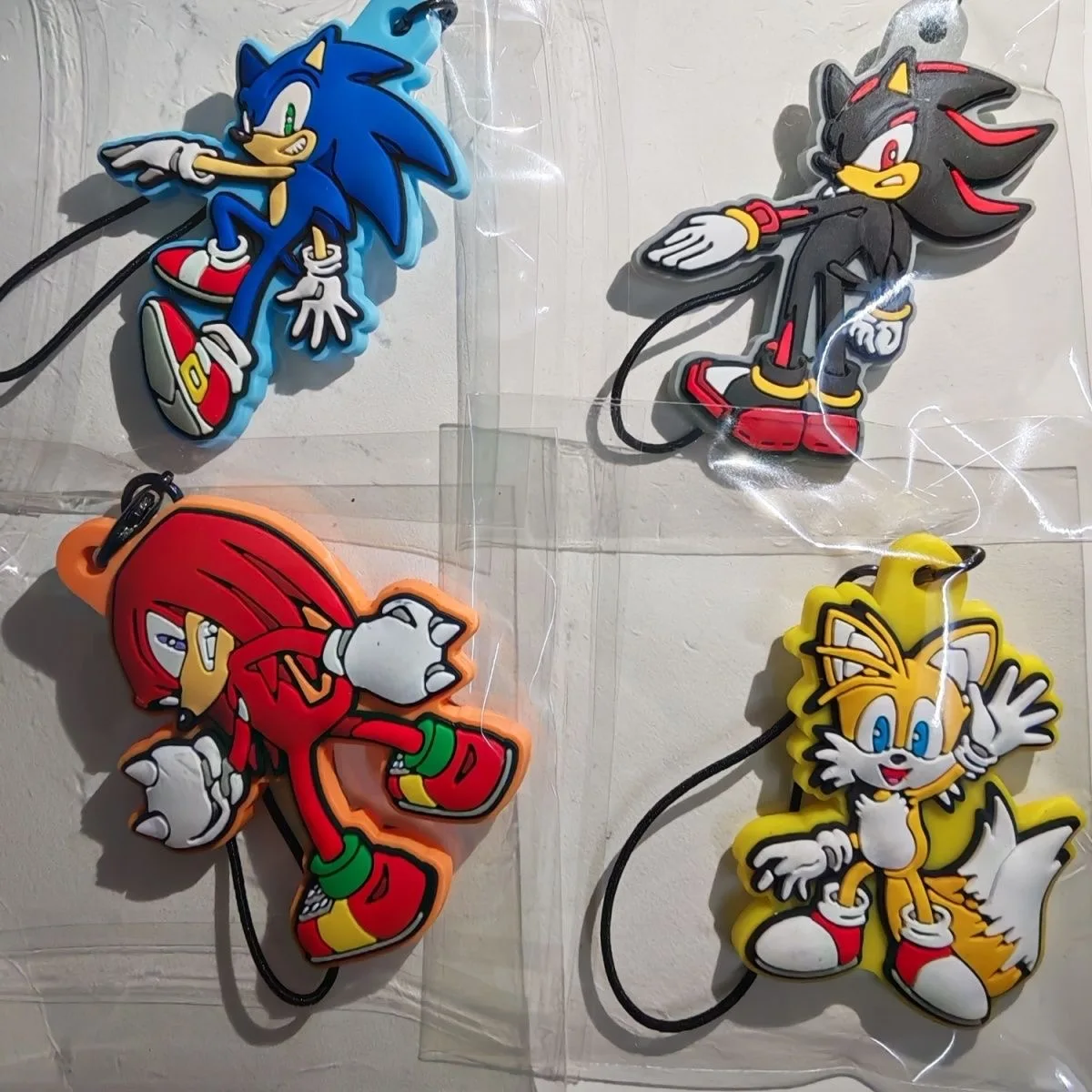 Set of 4 Sonic Silicone Charms, Cute Soft PVC Bag Ornaments, Durable Hanging Pendants for Backpack & Doll Decor