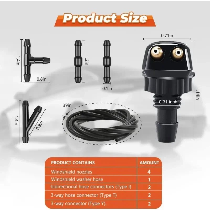 فوهة غسالة عالمية ذات فتحة مزدوجة - فوهة رش ممسحة زجاج السيارة الأمامي لتنظيف الزجاج، سهلة التركيب