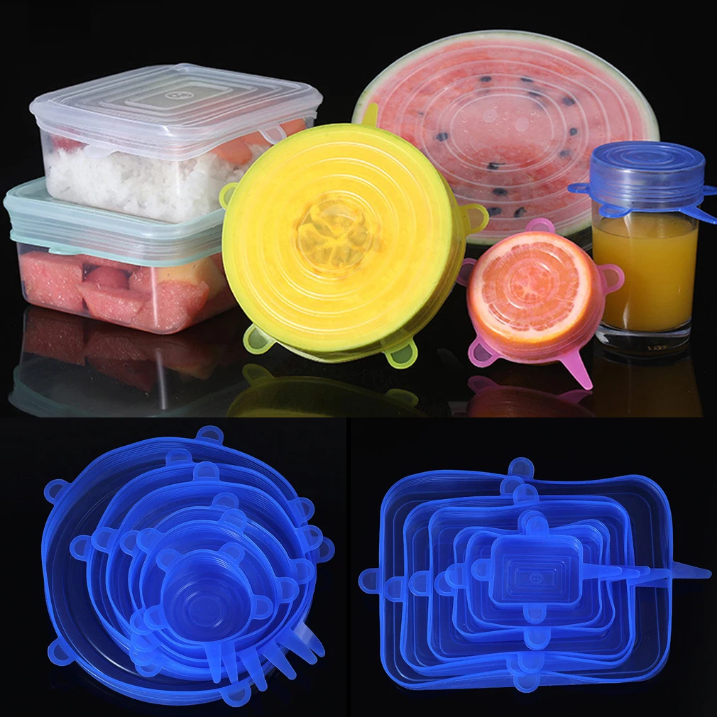 

6PCS Silicone Cover Stretch Lids Reusable Durable Elastic Stratchy Fresh Microwave Lids Stretch Keeping Fresh Seal Bowl Stretch