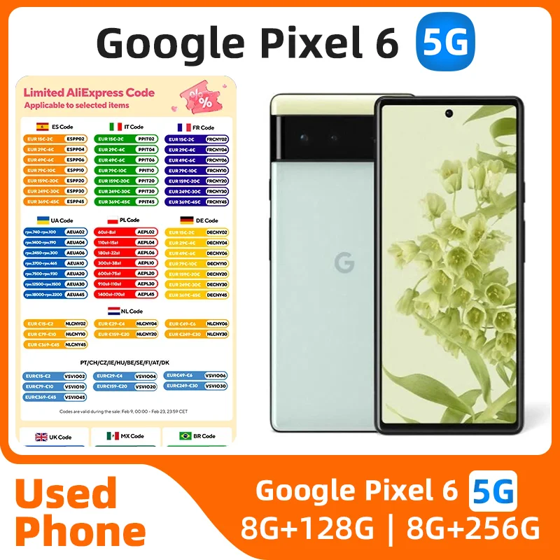 

Google Pixel6 5G SmartPhone Battery capacity 4614mAh 50MP Cameraoriginal used phone