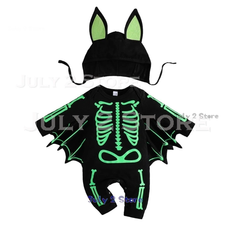 Costume de Cosplay d'Halloween pour Bébé Garçon et Fille, Vêtement Brcorporelle dans la Nuit, avec Motif de Tête de Mort Shoe et Chauve-Souris, pour ix, Amusant et Mignon