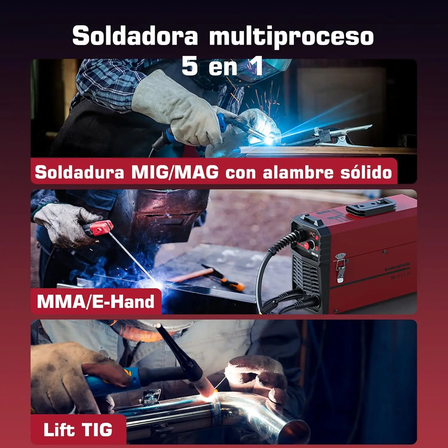 ARCCAPTAIN European Standard 140A 4-in-1 MIG/TIG/MMA/FLUX Gasless MIG Welder IGBT Inverter 230V MIG Welding Machine view 3