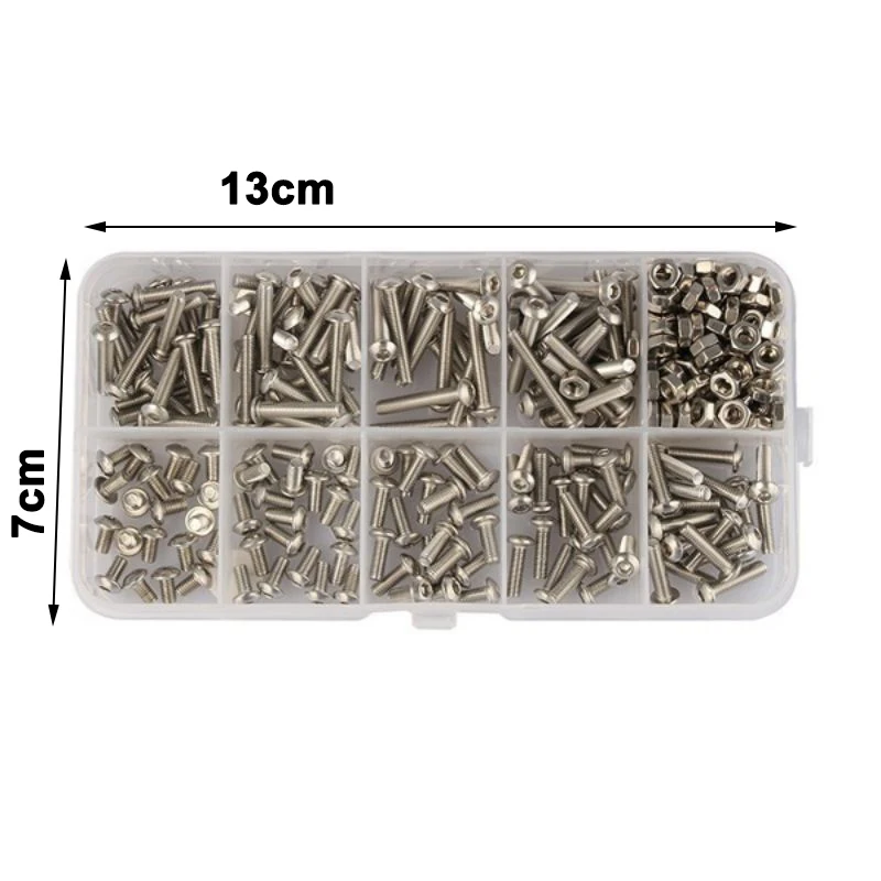 340PCS/SET M3 Stainless Steel Hex Socket Screws Nut Set With Box