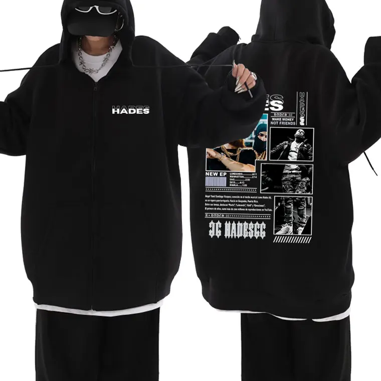 

Rapper Hades 66 Make Money Not Friends Graphic Zipper Hoodie Men Hip Hop Oversized Zip Up Hoodies Fleece Cotton Zip Up Jacket