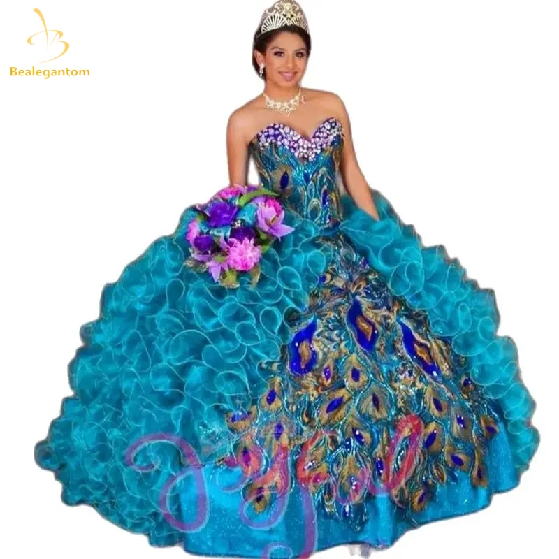 

Bealegantom Quinceanera Dresses 2025 Ball Gown Beaded Crystal Sweet 16 Prom Party Gown Vestidos De 15 Anos QA706