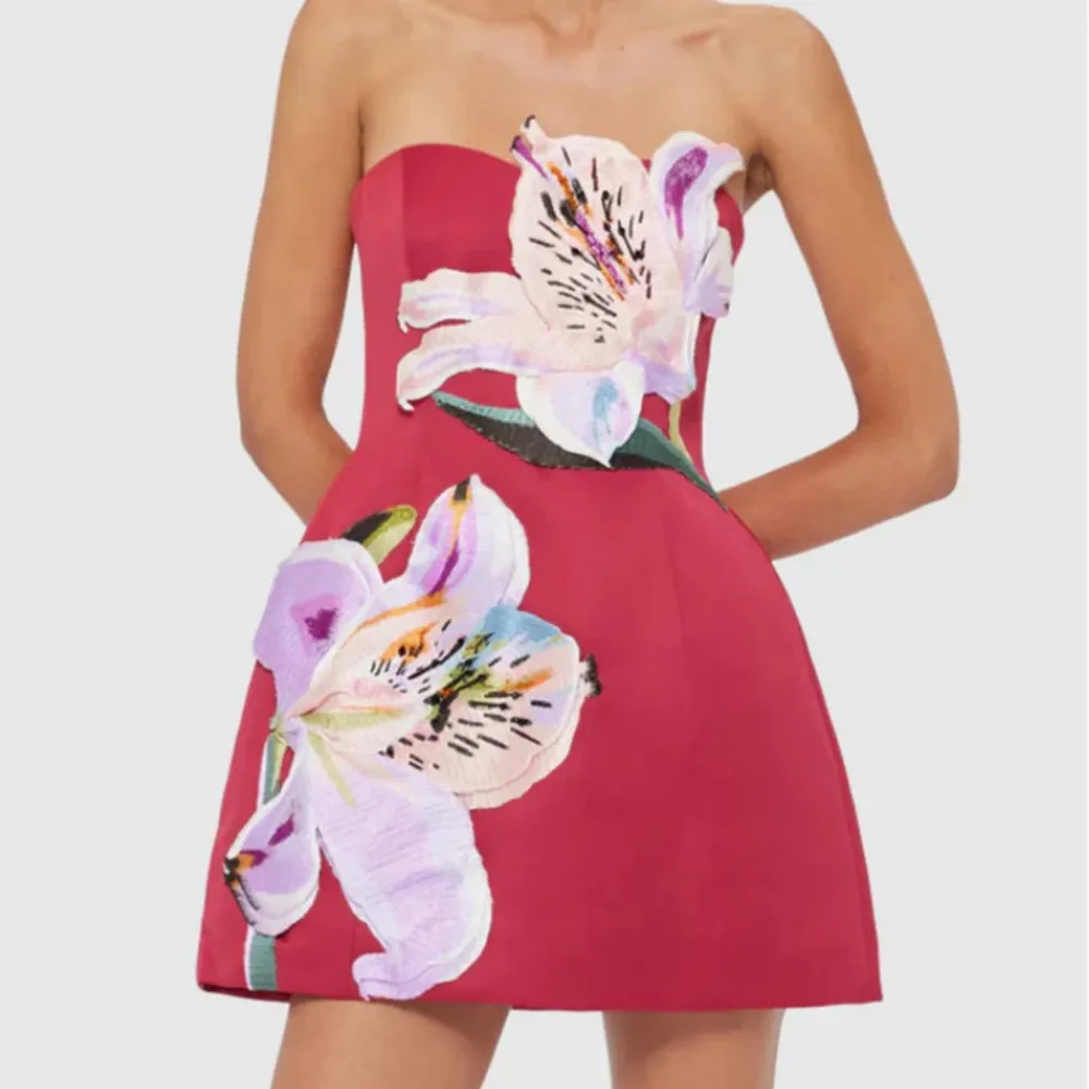 

Sleeveless Dress Printed Summer Elegant Fashionable Three-dimensional Flower Splicing High-waisted Short Collar A-line Dresses