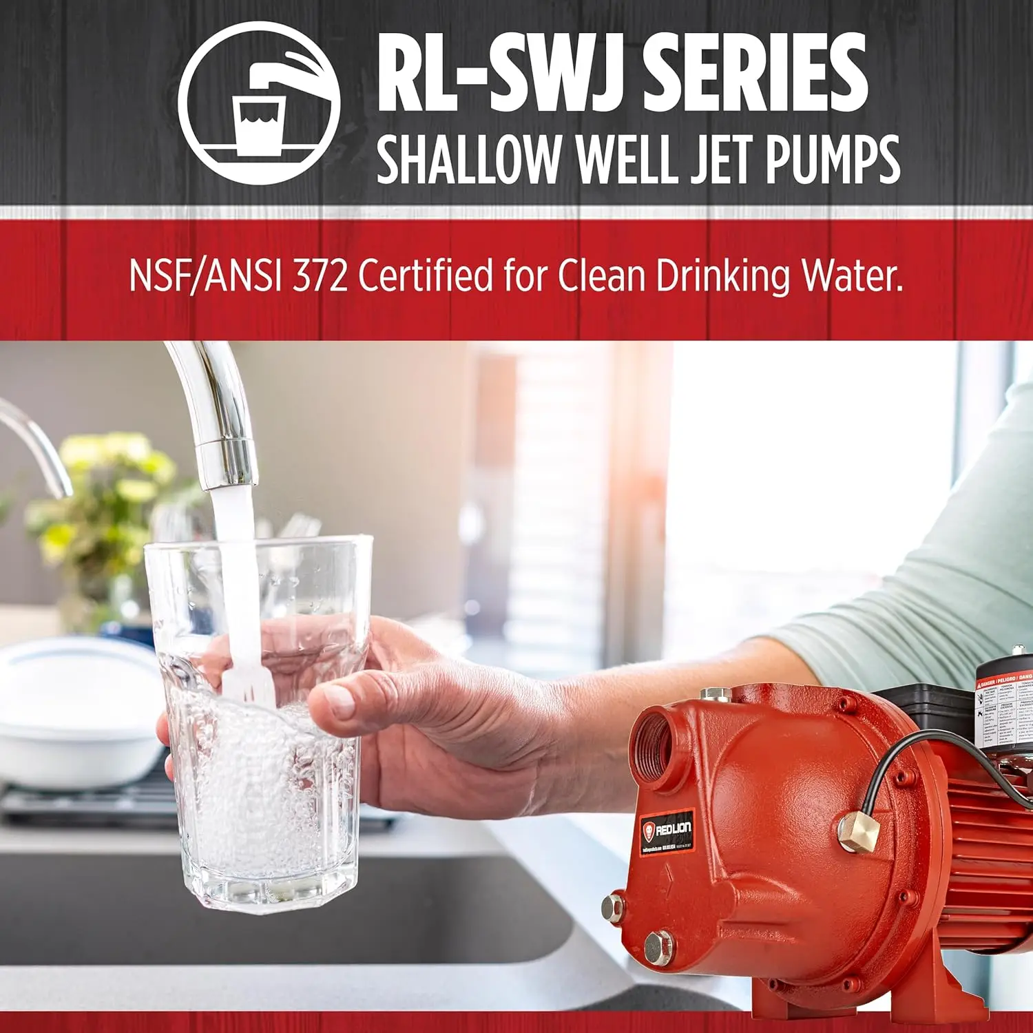 RL-SWJ100 1 HP, 17 GPM Dual Voltage (115/230 Volts) Cast Iron Shallow Well Jet Pump, Red, 97081001