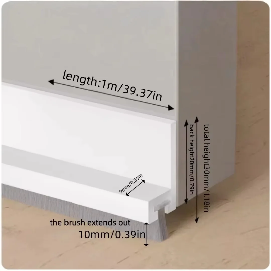 1PC 1m/39.37inch Door Seal Draft Stops With Brush Reduce Noise Rubber Door Sweep Breeze Blocker Insect Proof Dust Proof Sound