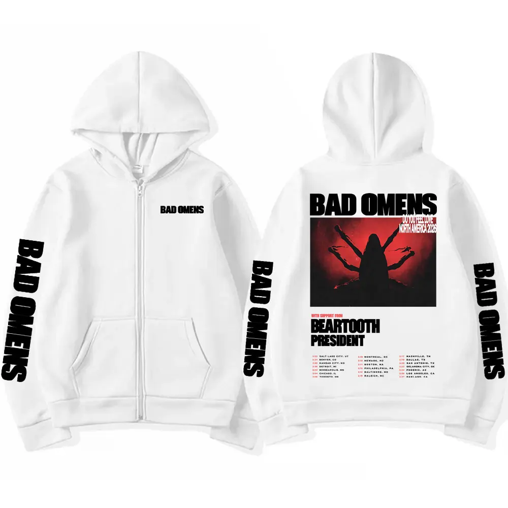 روك باند باد البشائر هل تشعر بالحب جولة 2026 قلنسوة بسحاب الرجال النساء عادية المتضخم زمم سترة الرجال خمر الشارع الشهير