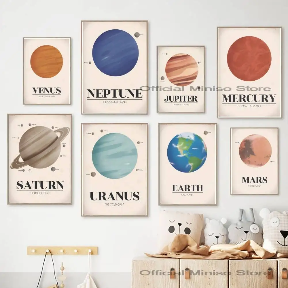 Póster del sistema solar, planetas, Venus, Tierra, Marte, Júpiter, Saturno, Neptuno, Urano, Mercurio, decoración de pared para habitación de niños, sin marco