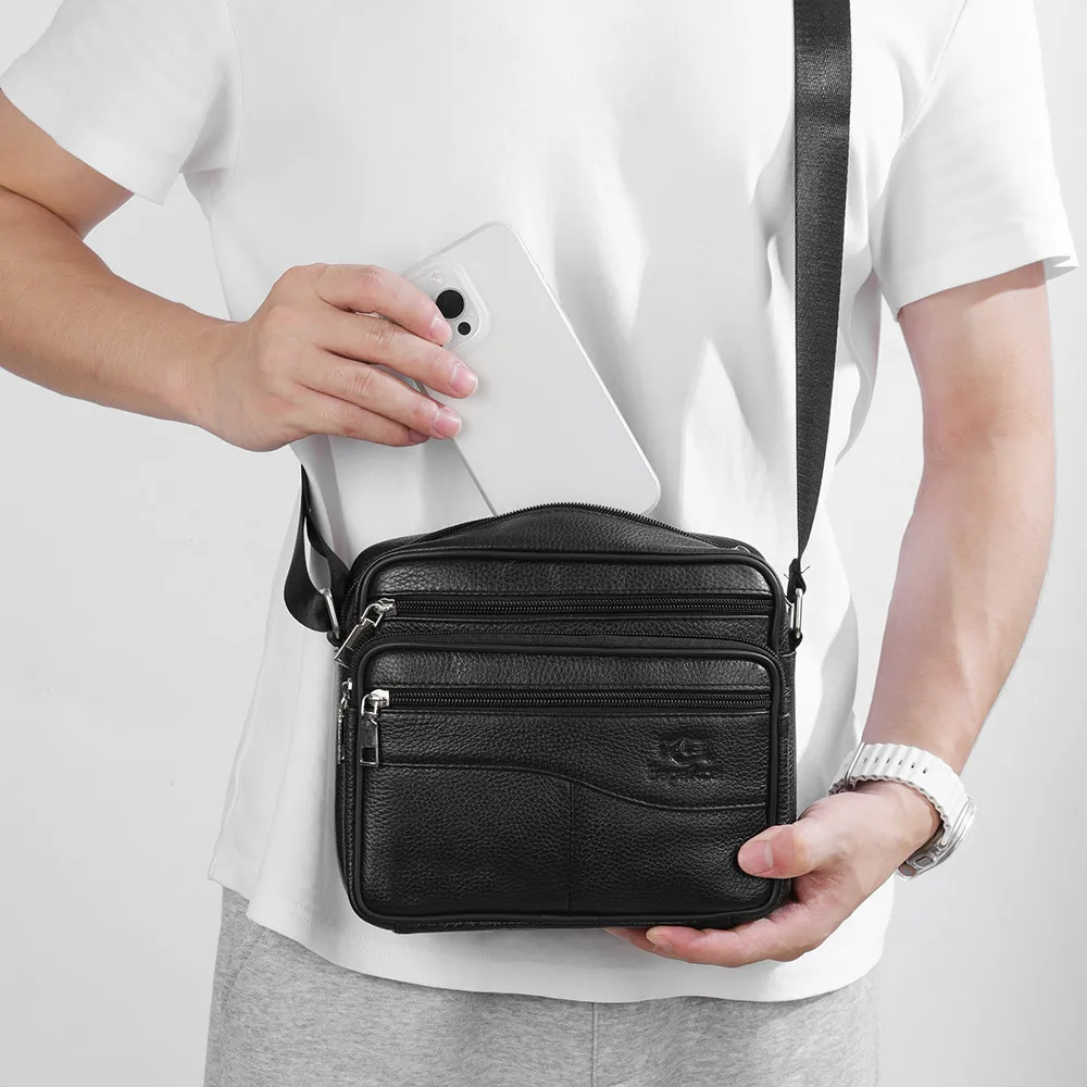 Men\'s Leisure Large Capacity Multi Layer Genuine leather Shoulder Bag High Quality Business Broadband Crossbody Bag For Men