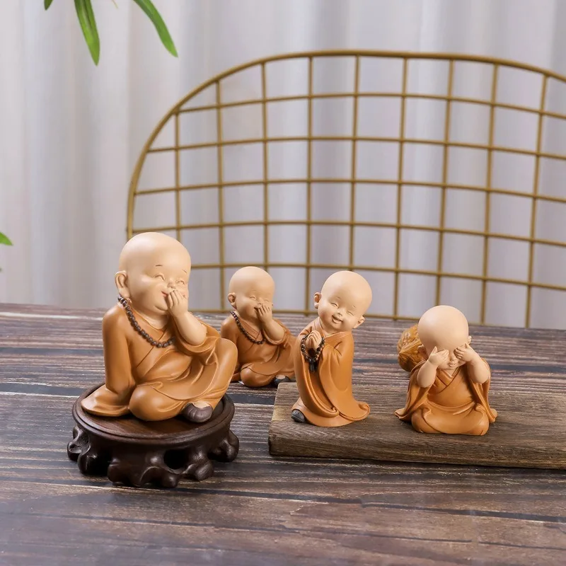 

Cute Small Monk Statues Figurines Religion Buddha Resin Crafts Desk Miniatures Ornaments Accessories Car Interior Decoration