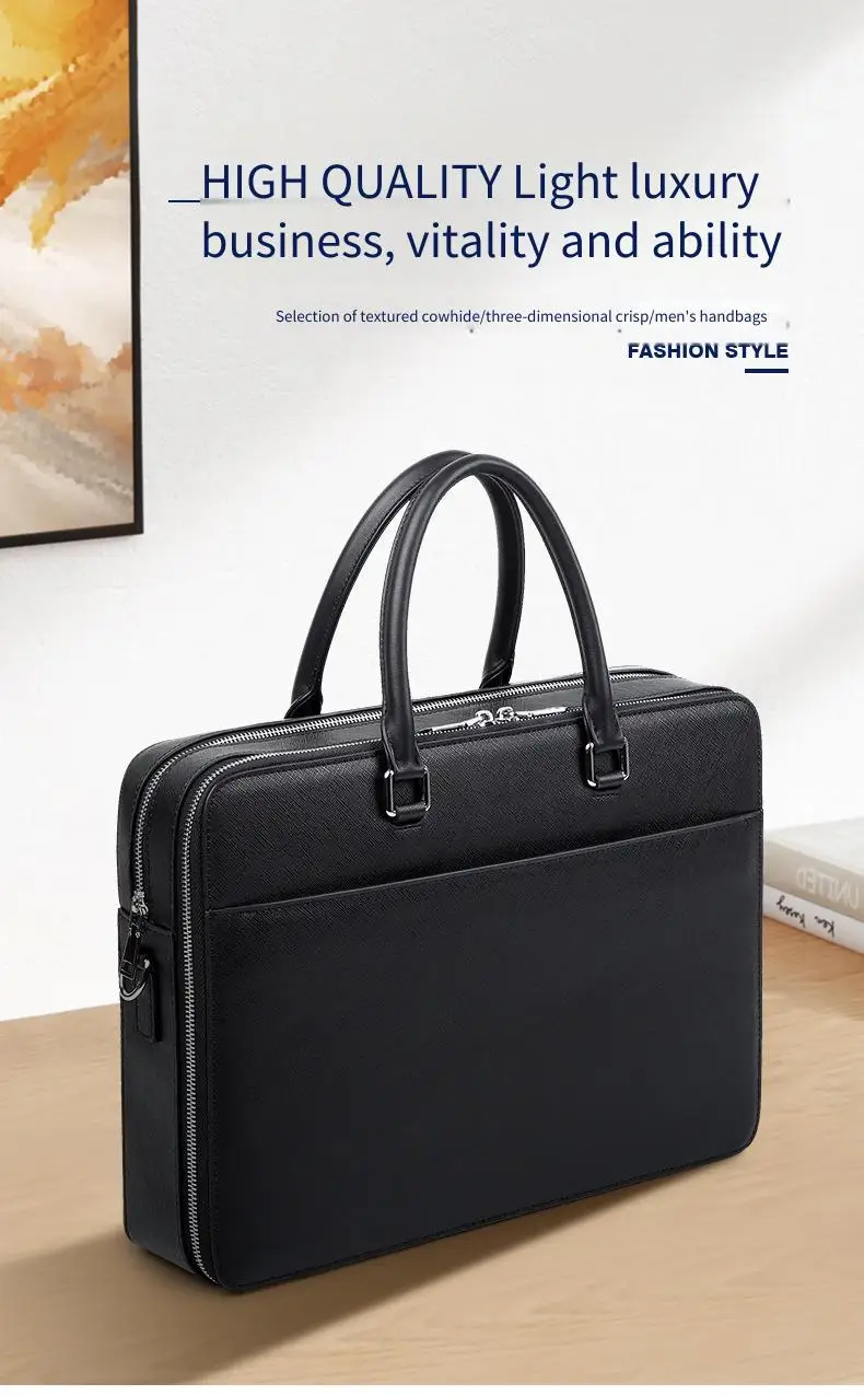 Echtleder Herren-Aktentasche Rindsleder Business Multifunktionale Laptoptasche Große Kapazität Handtasche – Detail 1