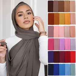 Sciarpa Hijab in Chiffon musulmano donna lunga fascia per la testa in tinta unita per le donne sciarpe Hijab signore velo musulmano Jersey Hijab