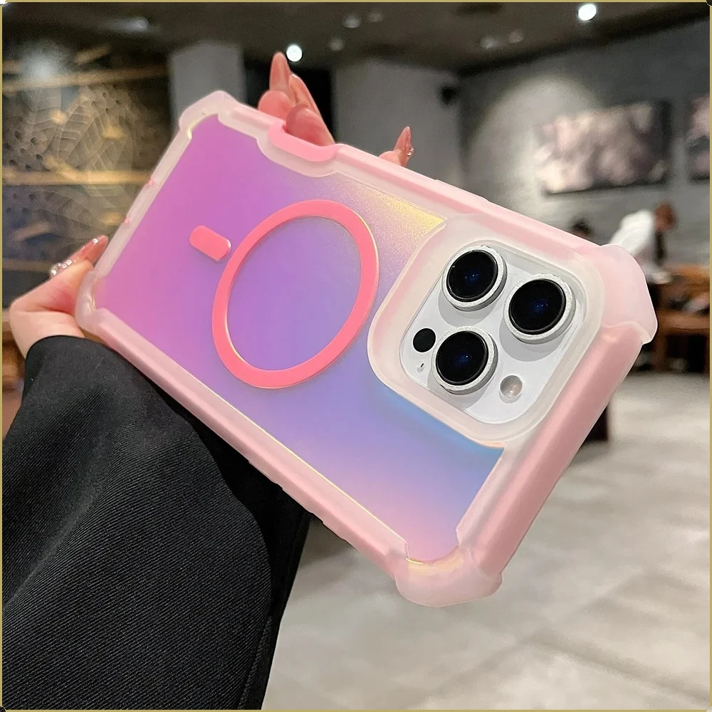 

Luxury Changing Color Sturdy Anti Drop Shockproof Protective Case For iPhone 16 15 14 13 Pro Max Plus Wireless Charging Cover