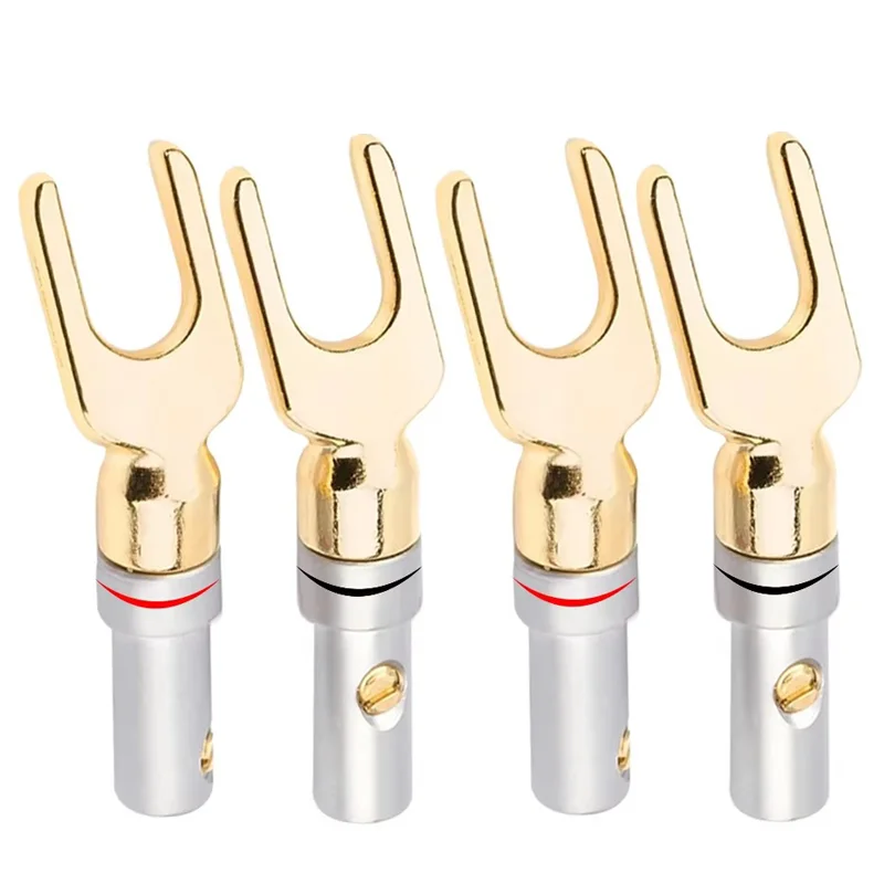 "U" "Y" Banana Plug Conenctor Gold plated Spade Speaker Banana Plugs Audio Screw Fork Connectors Adapter