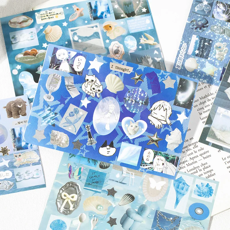 72 sheets Borderless Cut Film Stickers Book Shallow Dream Realm Series Ancient Early Wind Elements Hand Account DIY Stickers