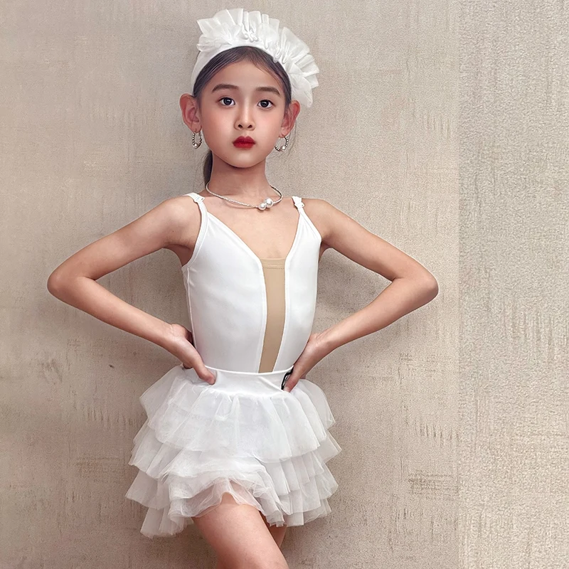 Girls Princess Dress Summer Latin Dance Performance Clothes Puffy Cake Skirt Kids Cha Cha Latin Dance Practice Dress DNV23967