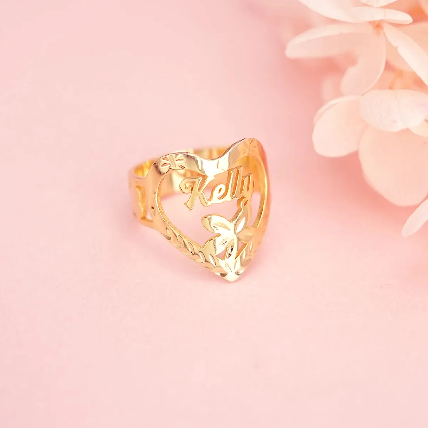 Heart Ring For Women Custom Personalised Name Ring 18k Plated Gold Stainless steel Jewelry Custom Name Finger Ring Birthday Gift