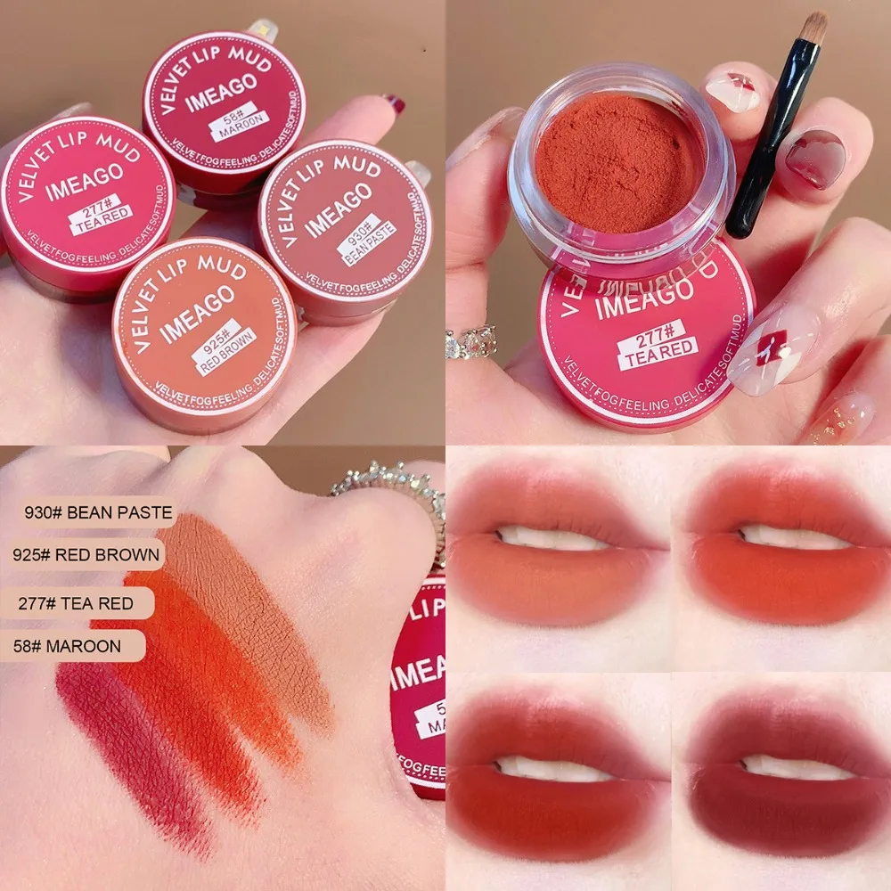 缶入りリップマッドマットベルベットホワイトニングロングラスティングリップスティックフロストリップグレイズナチュラルベアカラーセクシーレッド秋冬新年