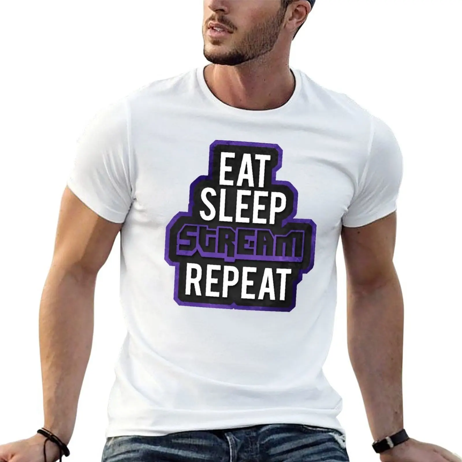 TWITCH - Eat, Sleep, Stream - REPEAT T-Shirt Basic Comfort Fit T-Shirt for Men