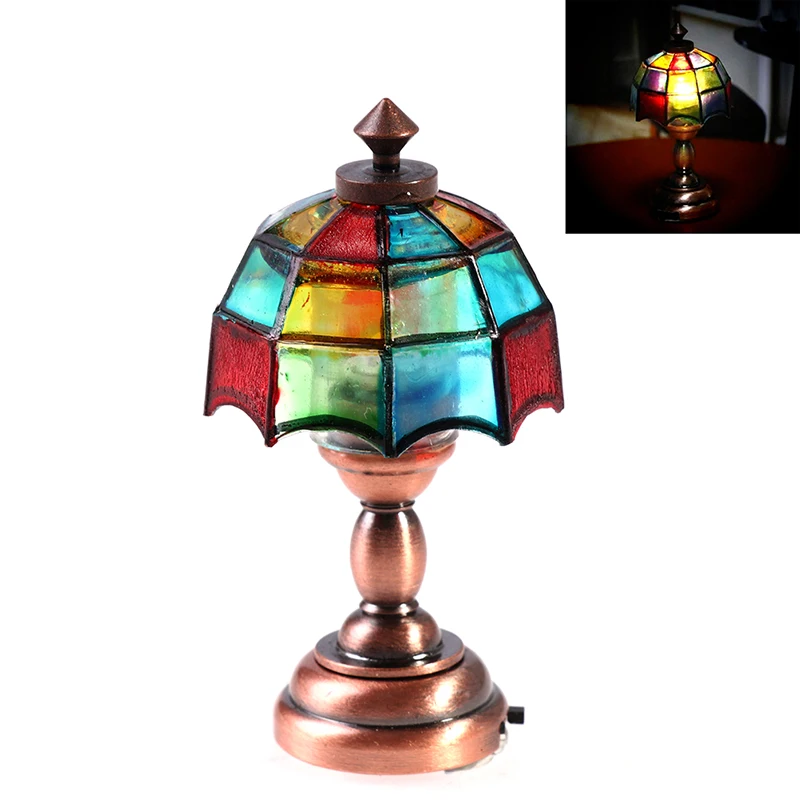 1:12 Dollhouse Mini Desk Lamp LED Lamp Colored Shade Reading Lamp Doll Decor Toy