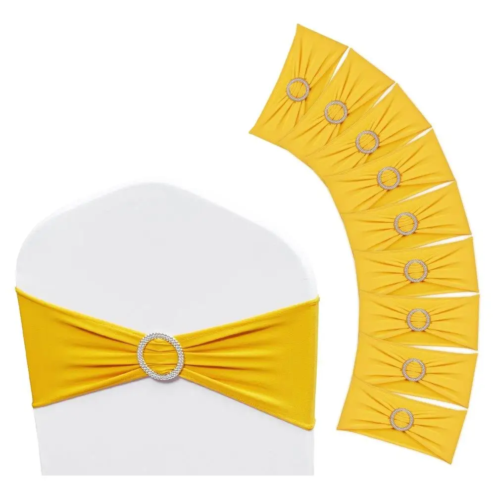 

Stretch Spandex Chair Sash Slipcover Round Buckle Elastic Band Wedding Holiday Banquet Party Decoration 100PCS Golden Yellow