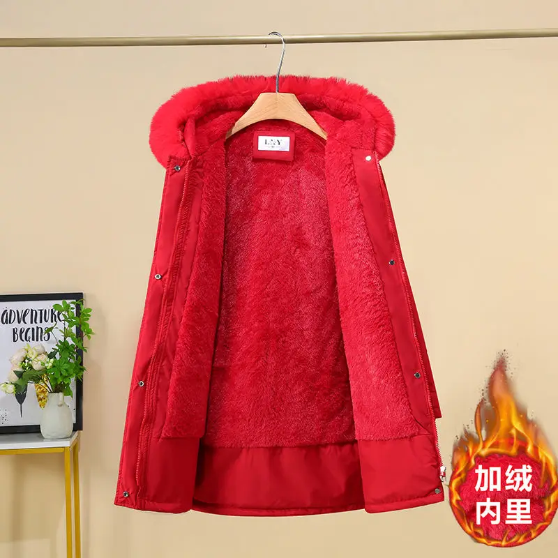 New Women Parka Clothes Long Coat Wool Liner Hooded Jacket Fur Collar Thick Warm Snow Wear Padded Parka 6XL Winter Jacket