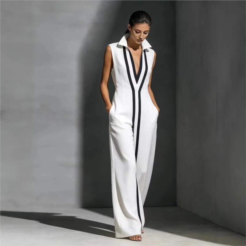 

Fashion Maxi Dress 2026 Summer Casual Contrast Stripe Print Deep V-neck Sleeveless Loose Dress Elegant Vacation Street Vestidos