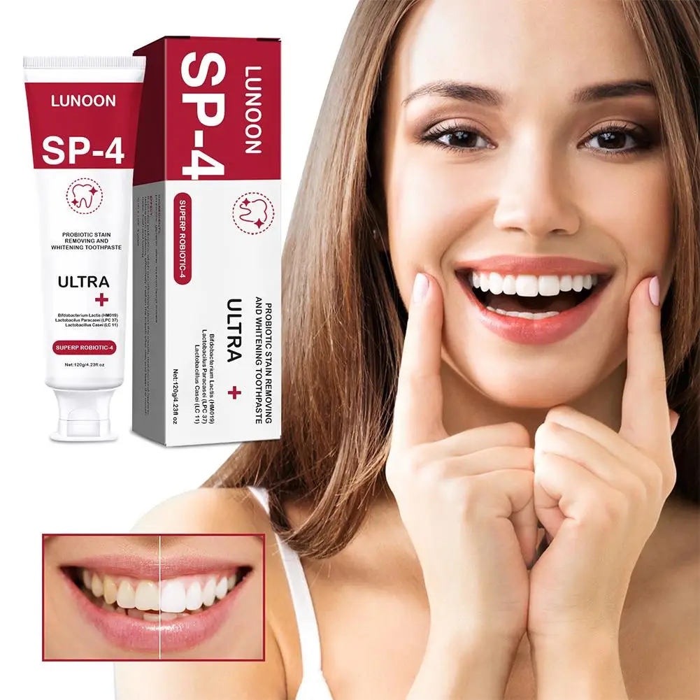 Creme dental clareador probiótico, proteger as gomas, boca fresca respiração, limpeza dos dentes, saúde dentária, SP-4, 120g