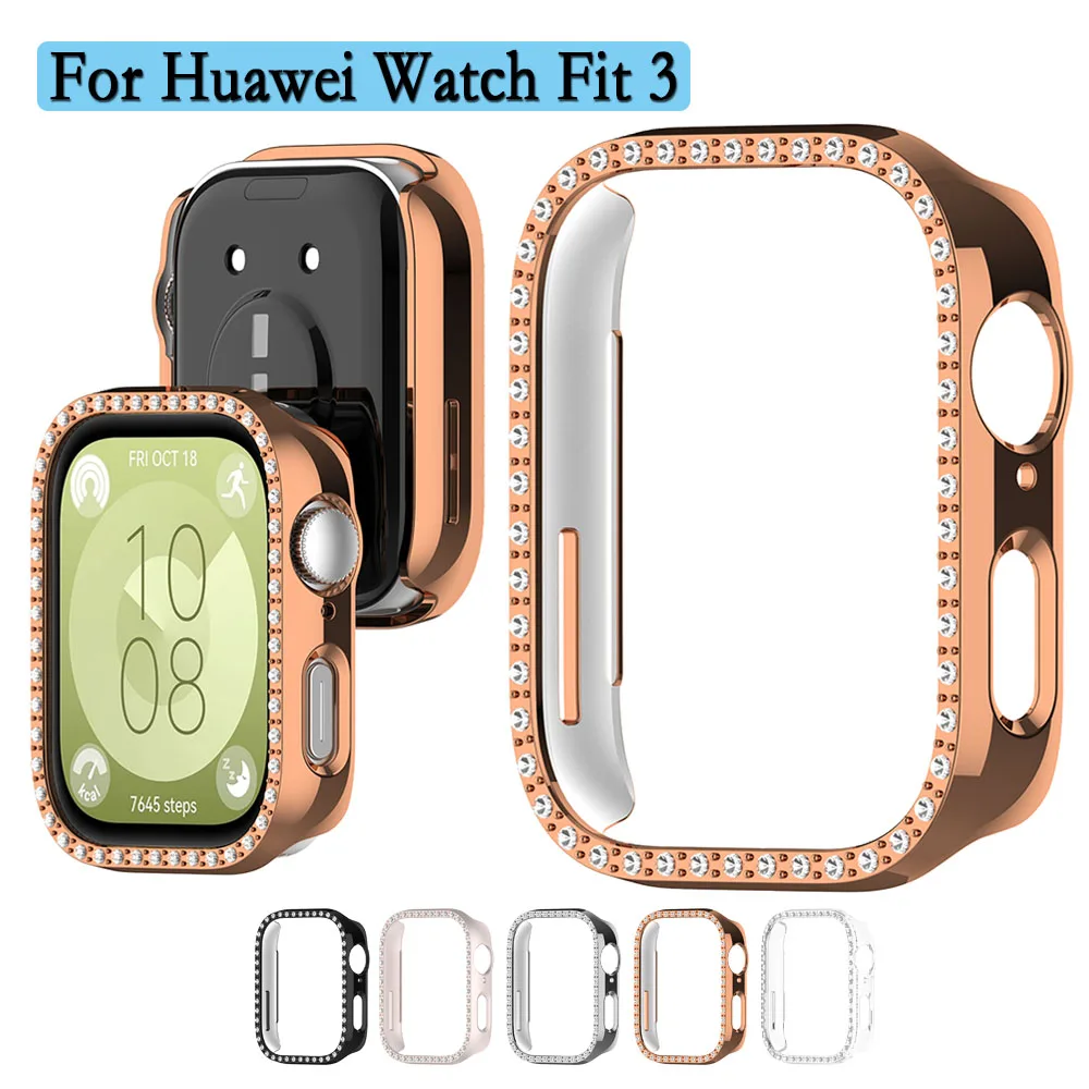 Huawei Watch Fit 3 용 시계 케이스 Huawei Watch Fit 3 용 반짝이는 장식 쉘 보호 장치가있는 중공 커버 PC 하드 커버