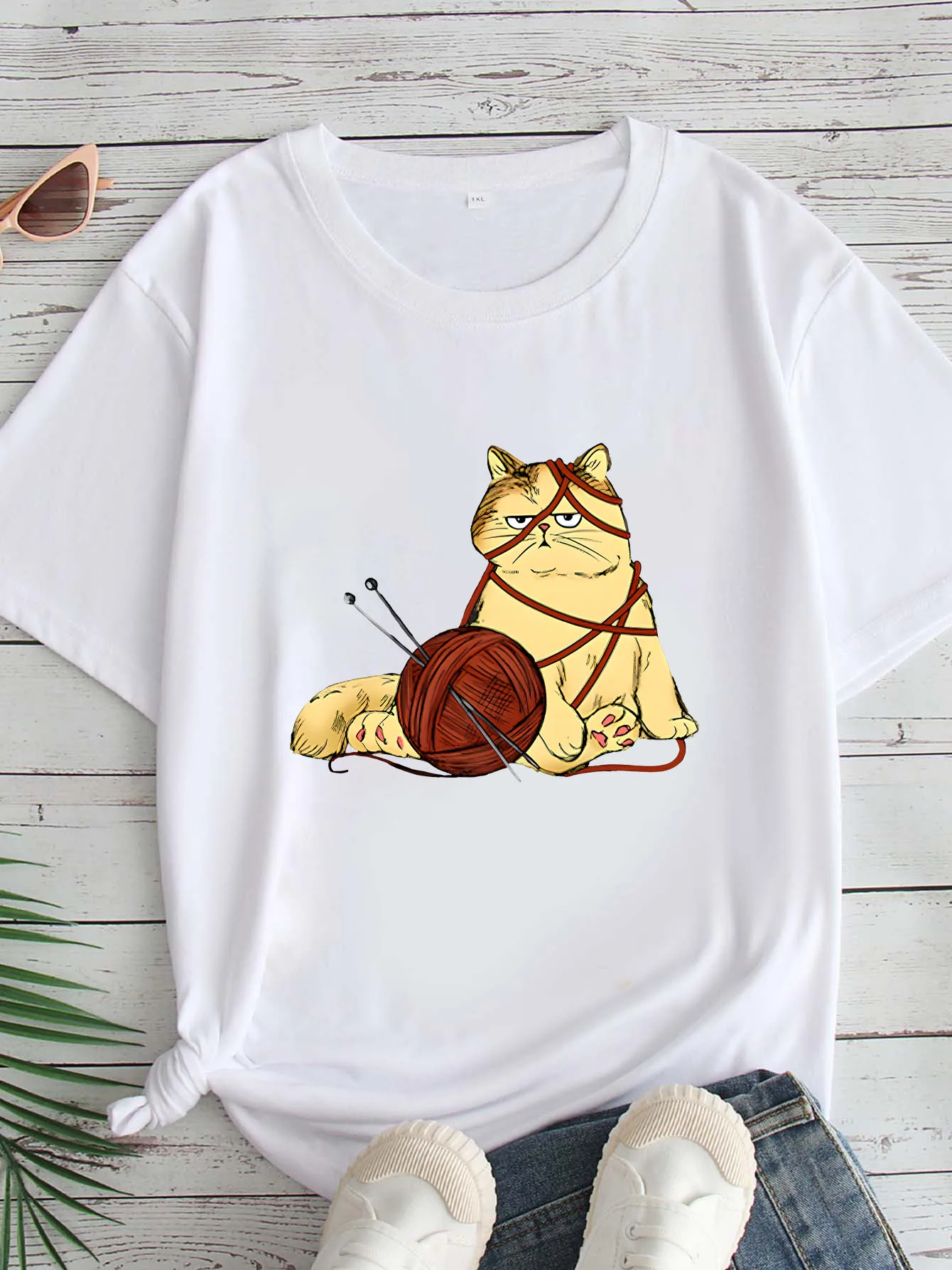 

Женская футболка большого размера с принтом, круглым вырезом и короткими рукавами, размеры 1-7XL, удобный повседневный топ в европейском стиле