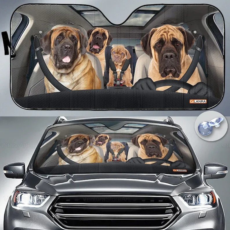 Mastiff Car Sunshade, Dog Car Decoration, Mastiff Lover, Auto Sun Shade, Gift For Dad, Car Windshield, Dog Car Sun Protector PHT