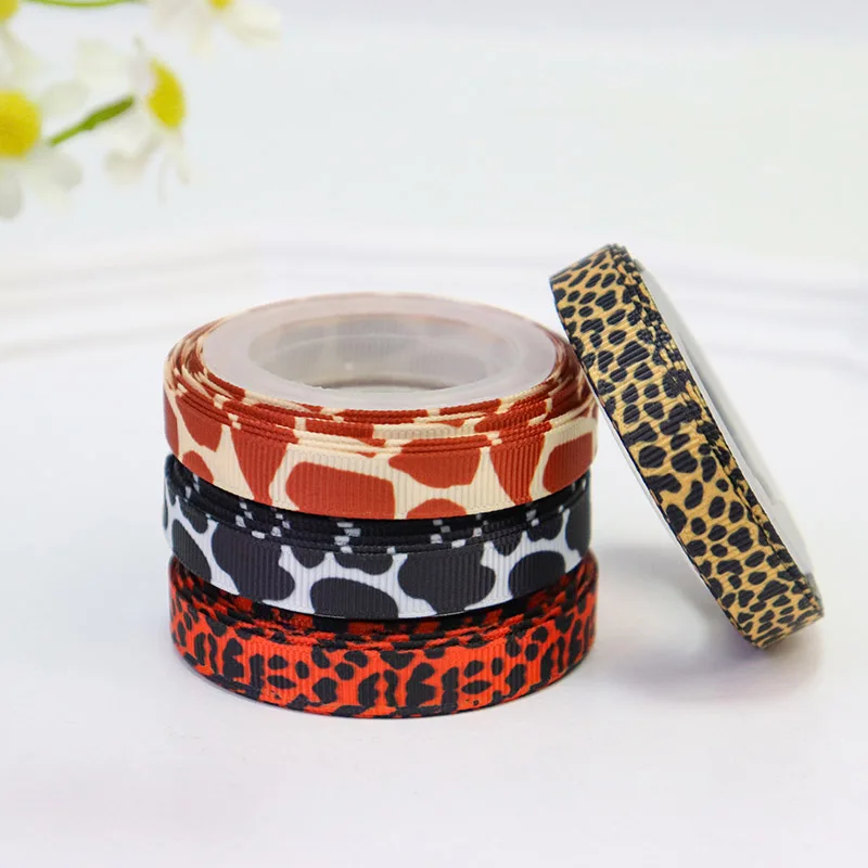 3/8\'\' 9mm Leopard Zebra Cow Printed Polyester Grosgrain Ribbon For Hairbow Accessory Material DIY Decoration