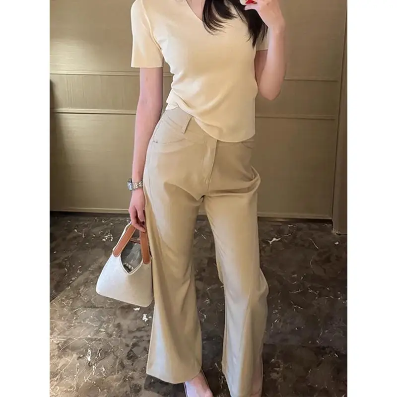 Spodnie damskie z wysokim stanem i szerokimi nogawkami, modne, wiosenne, wyszczuplające, lekko rozszerzane, codzienne, długie, uniwersalne.