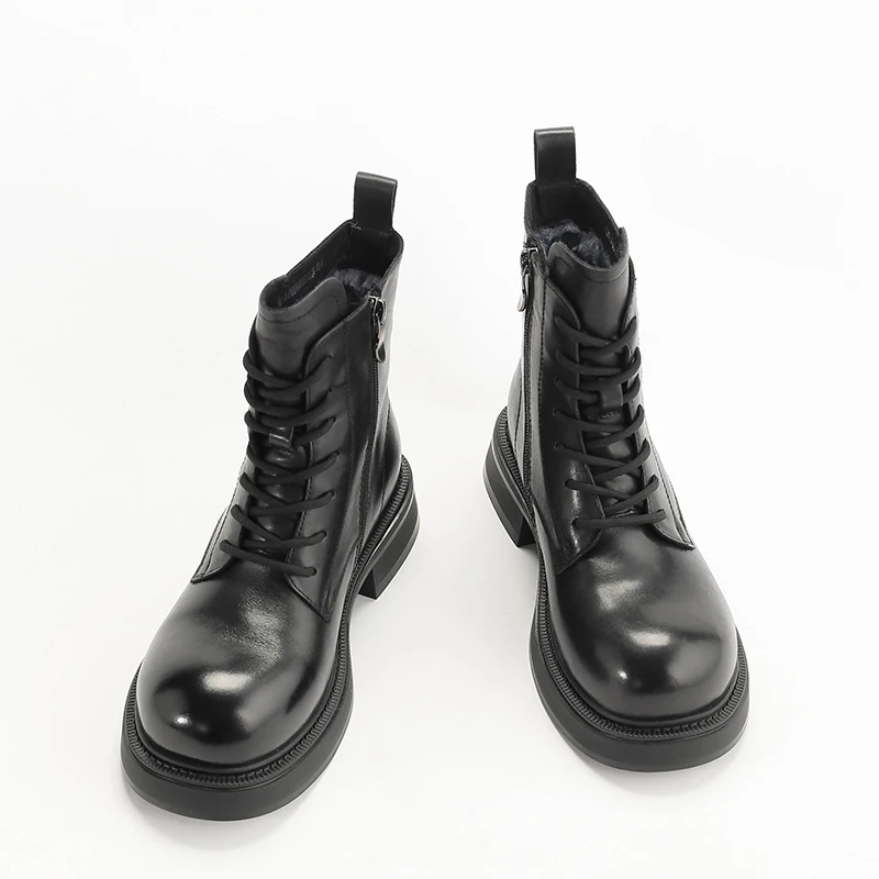 

Hanging round Head Thick Bottom Wool Fleece Lined Boots Winter New Women's Shoes Short Tube Leather Surface Inner Shee...