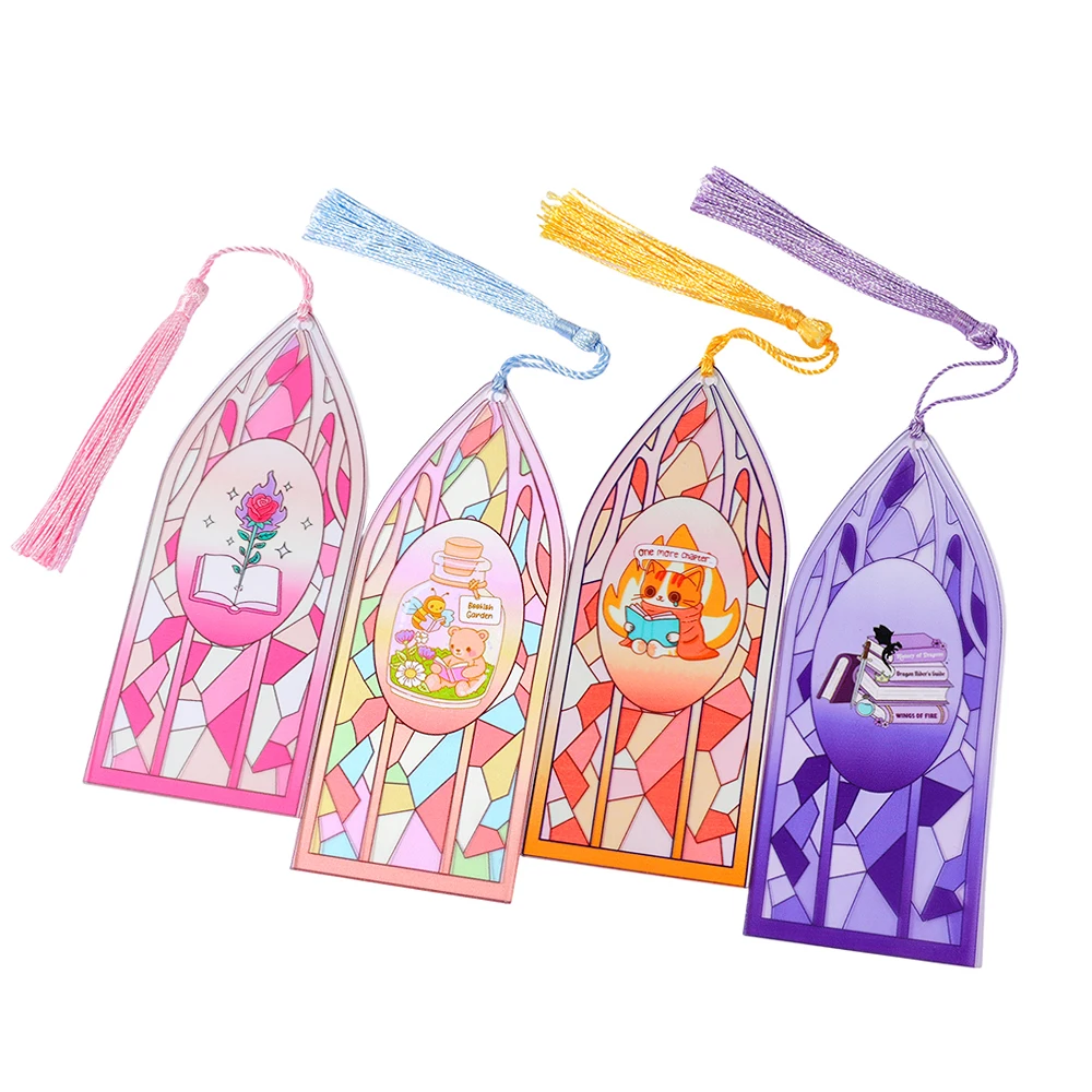 Colorful Gradient Block Splicing Glass Window Acrylic Bookmark with Tassels, Art Enthusiasts, and Gift Givers
