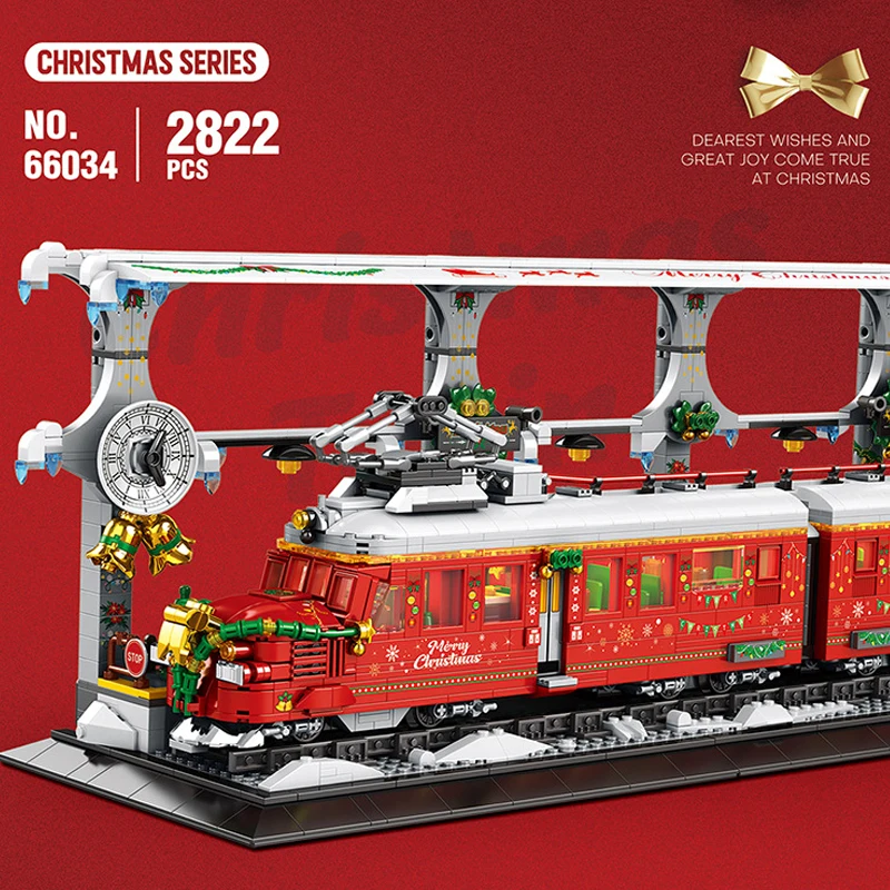 Christmas Train Buildings Sets,Holiday Winter Lighting Model Railway Tracks City Buildings Blocks Christmas Gift 2822 PCS