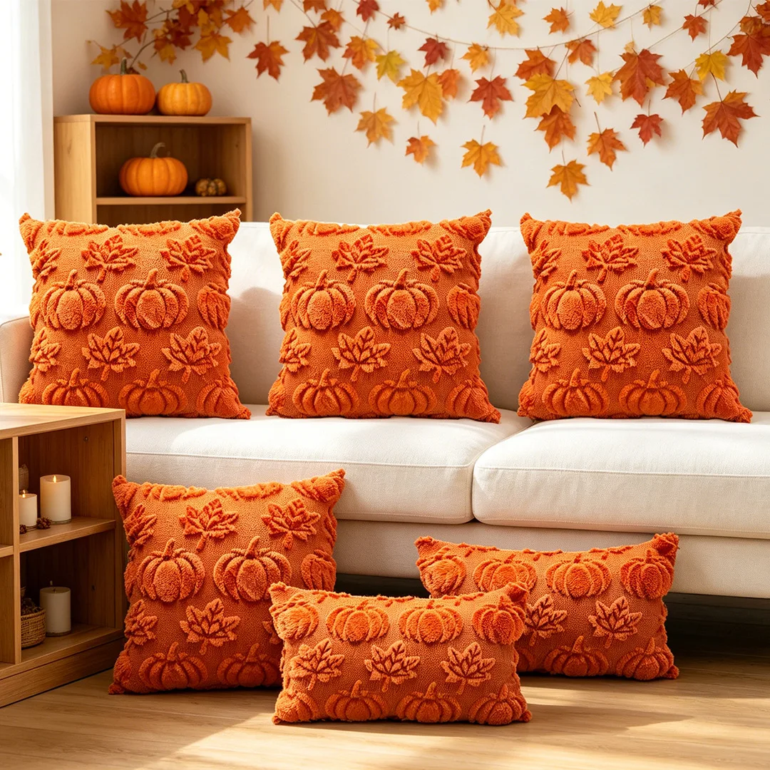 2pc Harvest Festival Pillow Cover Autumn Three-dimensional Pumpkin Maple Leaf Cushion Living Room Sofa Decorative Backrest Cover