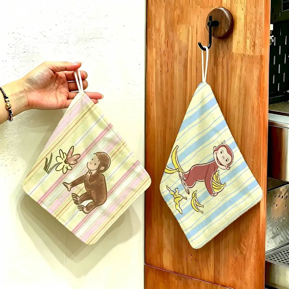 MONKEY CARTOON C-Curious GeorgeS Multi-scene Polyester Cotton Towel, Hanging Hand Wiping Cloth for Kitchen Bathroom Hotel