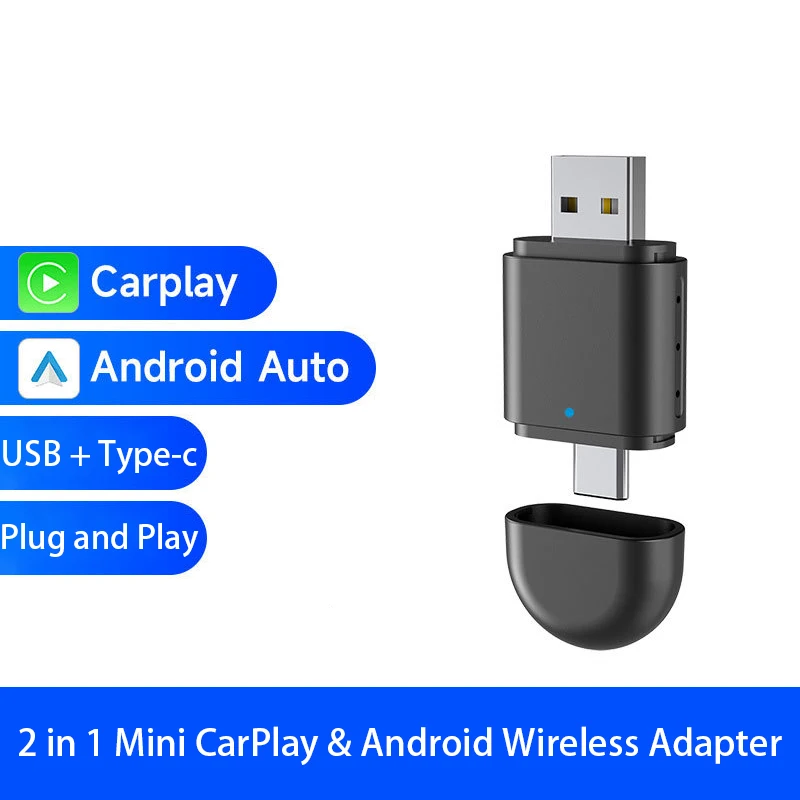 

Mini CarPlay Android Auto Wireless Adapter 2in1 USB Type C double use Plug and Play Smart Car Box OEM WIred to Wireless CarPlay