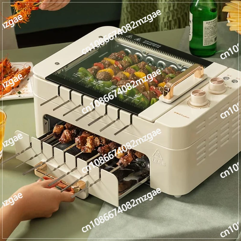 3 in 1 Electric BBQ Kebab Grill Machine Household Automatic Rotating Skewers Machine Indoor Smokeless Barbecue Grill Oven