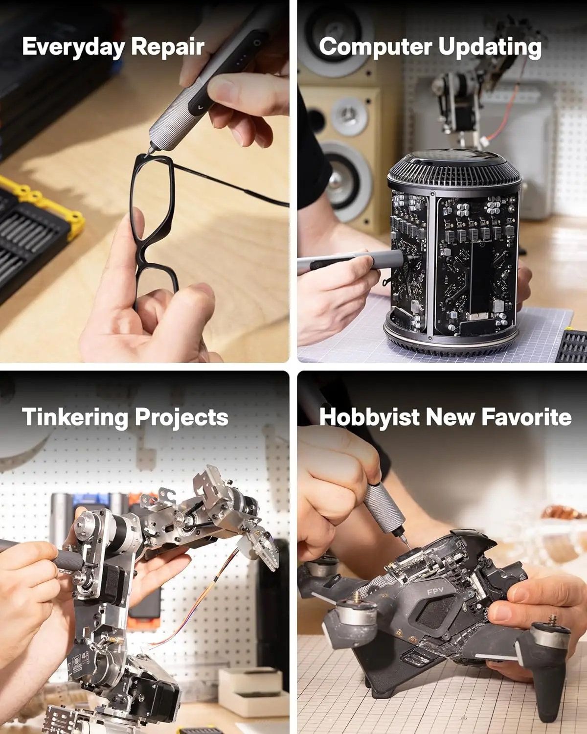 スナップブロック ™   S-A01 3.7Vミニ電動ドライバー、56ビット、3段階トルク設定、250RPM、LEDライト、電子機器修理ツールキット