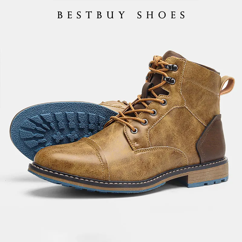 

2025 Men's Vintage Split Suede Boots Brown High-Top Work Boots Lace-Up Desert Ankle Rugged Sole Boots Outdoor Winter Fall Shoes