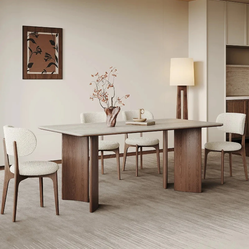 LMM1 Nordic solid wood rock slab dining table rectangular living room small apartment medium and ancient travertine dining table
